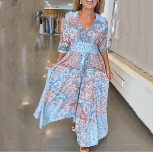 🔥Hot Sale 50% OFF🥰 Women’s Elegant Floral Drawstring Long Dress