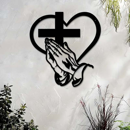 ✝️ Décoration Murale Chrétienne Cœur-Croix - Alliage Métallique Élégant, Symbole de Foi et d'Amour - Installation Facile, Idée Cadeau Significative